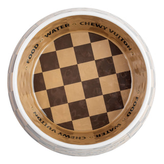 Tan Checker Chewy Vuiton Bowl - 3 Sizes!! Dog Bowls: Large