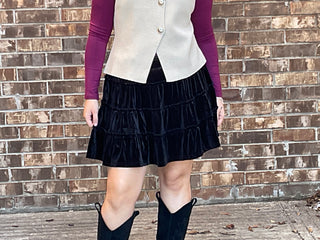 Velvet Tiered Mini Skirt