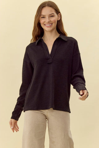 Brooke Black Long Sleeve Top