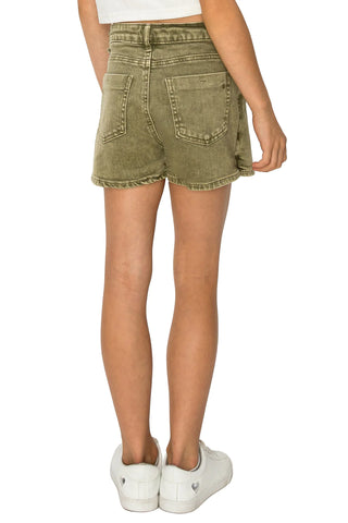 Tractr Over-flap Button Up Shorts in Olive