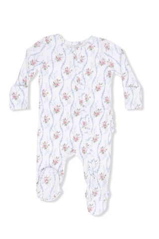 Baby onesie with floral pattern on a white background