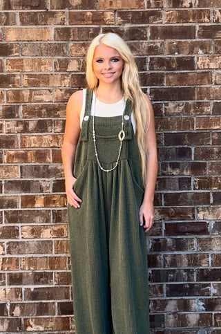 Oaklee Olive Boho Overalls