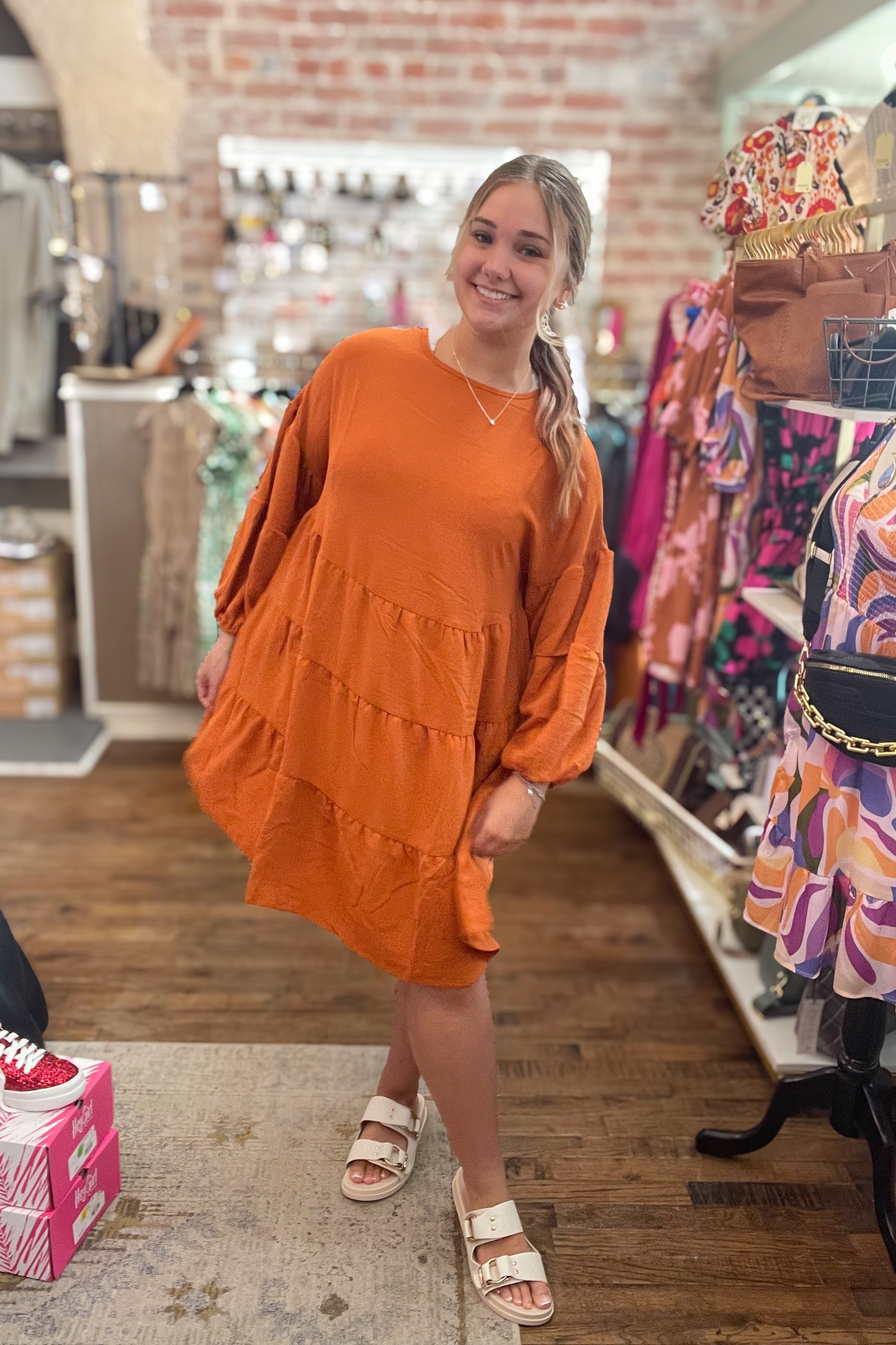 MudPie Dallas Tiered Dress in Orange