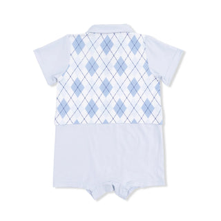 Infants: Angel Dear Blue Argyle Short Playsuit