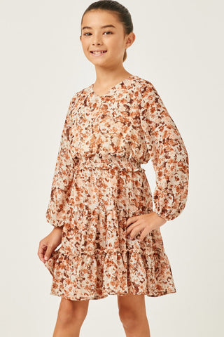 Hayden Girls Floral V-Neck Smock Waist Tiered Mini Dress