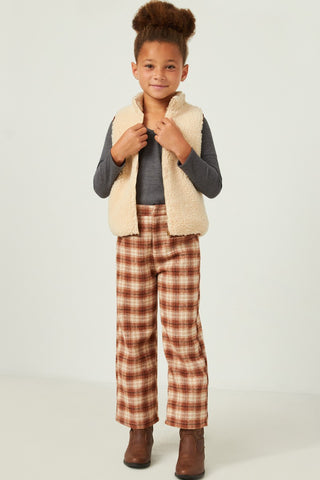 Hayden Girls Brushed Plaid Wide Leg Elastic Waist Pant