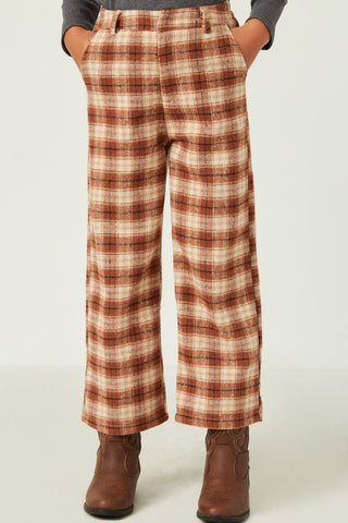 Hayden Girls Brushed Plaid Wide Leg Elastic Waist Pant