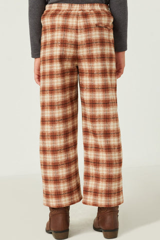 Hayden Girls Brushed Plaid Wide Leg Elastic Waist Pant