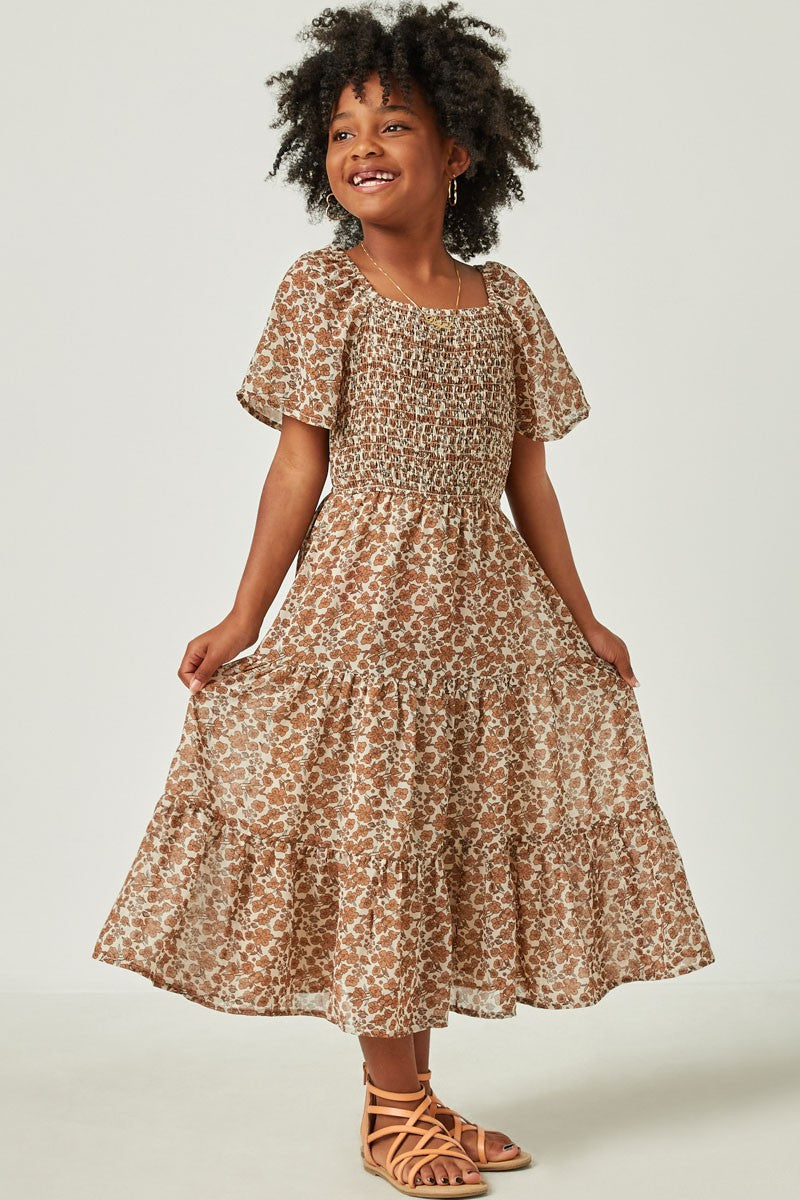 Hayden Girls Square Neck Smocked Puff Sleeve Midi Dress