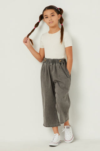 Hayden Girls Button Detail Wide Leg Denim Pants