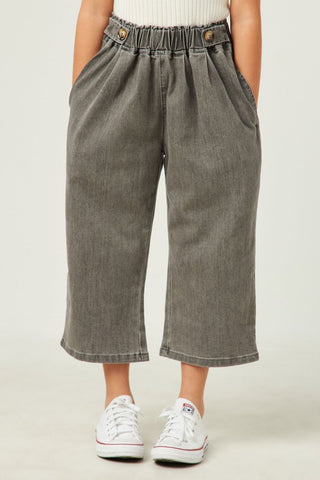 Hayden Girls Button Detail Wide Leg Denim Pants