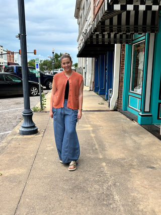 Cargo wide leg jogger pants front view.