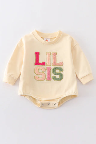 Lil Sis Chenille Letter Long Sleeve Baby Bodysuit