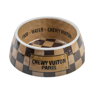 Tan Checker Chewy Vuiton Bowl - 3 Sizes!! Dog Bowls: Small