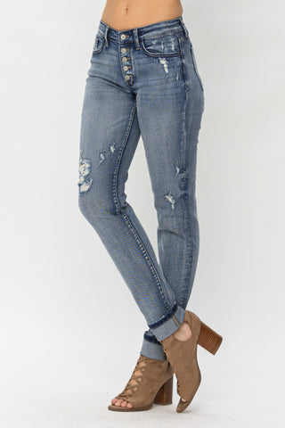 Judy Blue Mid Rise Distressed Boyfriend Jeans