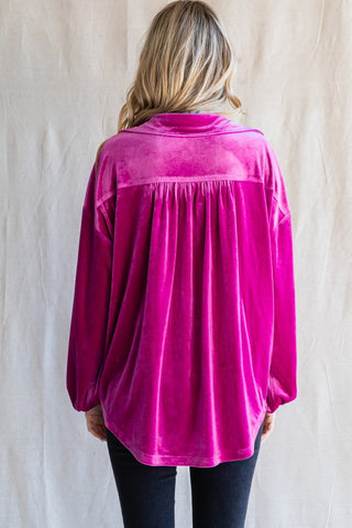 Magenta Velvet Button Down Top