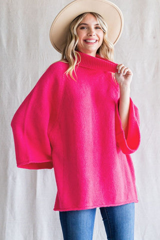 Hot Pink Turtleneck Sweater in Curvy