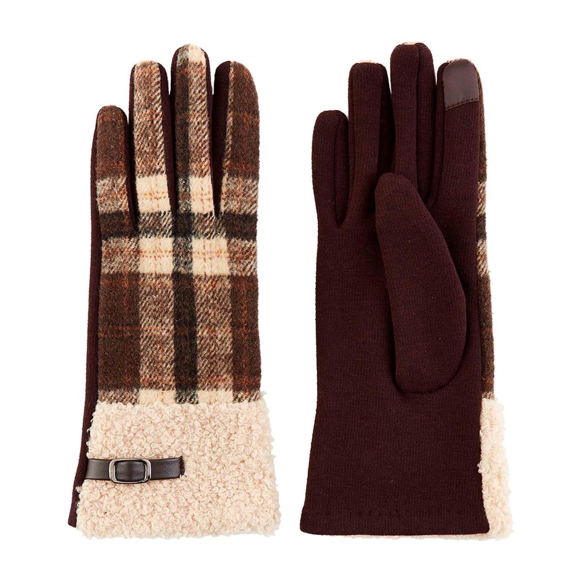 Tartan Boucle Gloves by Mud Pie in Brown