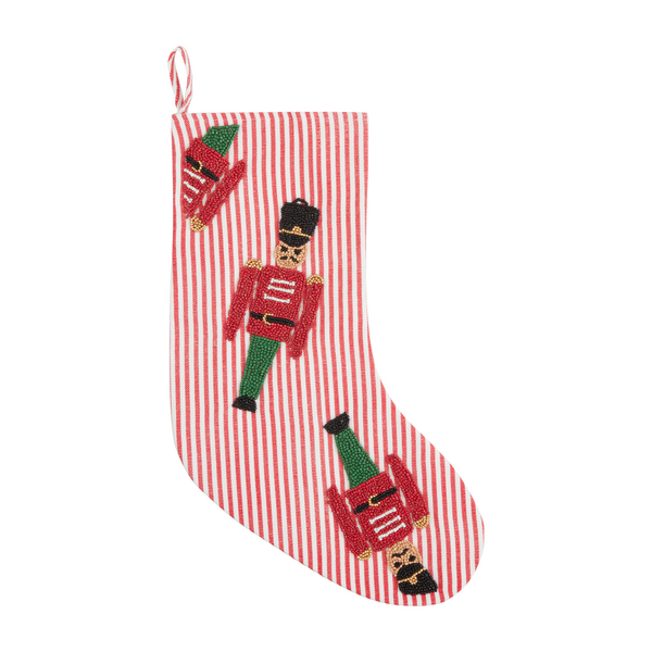 MudPie Nutcracker Beaded Christmas Stocking