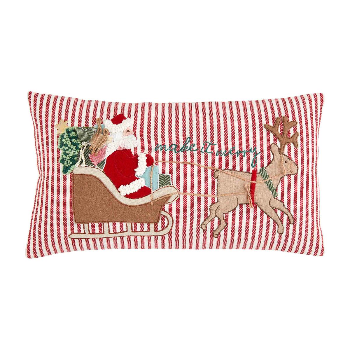 Sleigh Embroidered Pillow by Mud Pie