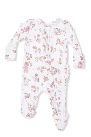 Infant: Angel Dear 2 Way Ruffle Front Zipper Footie Cowgirl Nursery