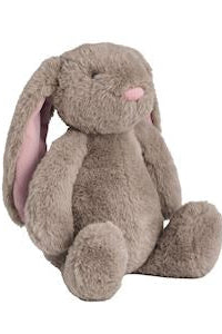 Plush toy rabbit with pink interior on a white background