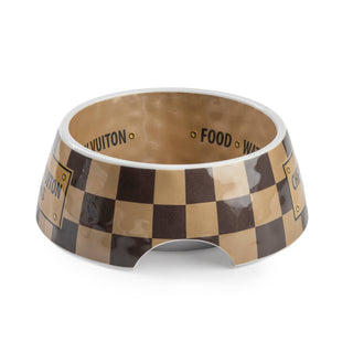 Tan Checker Chewy Vuiton Bowl - 3 Sizes!! Dog Bowls: Medium