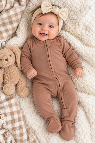 Babe wearing Copper Pearl Footie. 