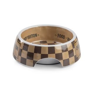 Tan Checker Chewy Vuiton Bowl - 3 Sizes!! Dog Bowls: Small