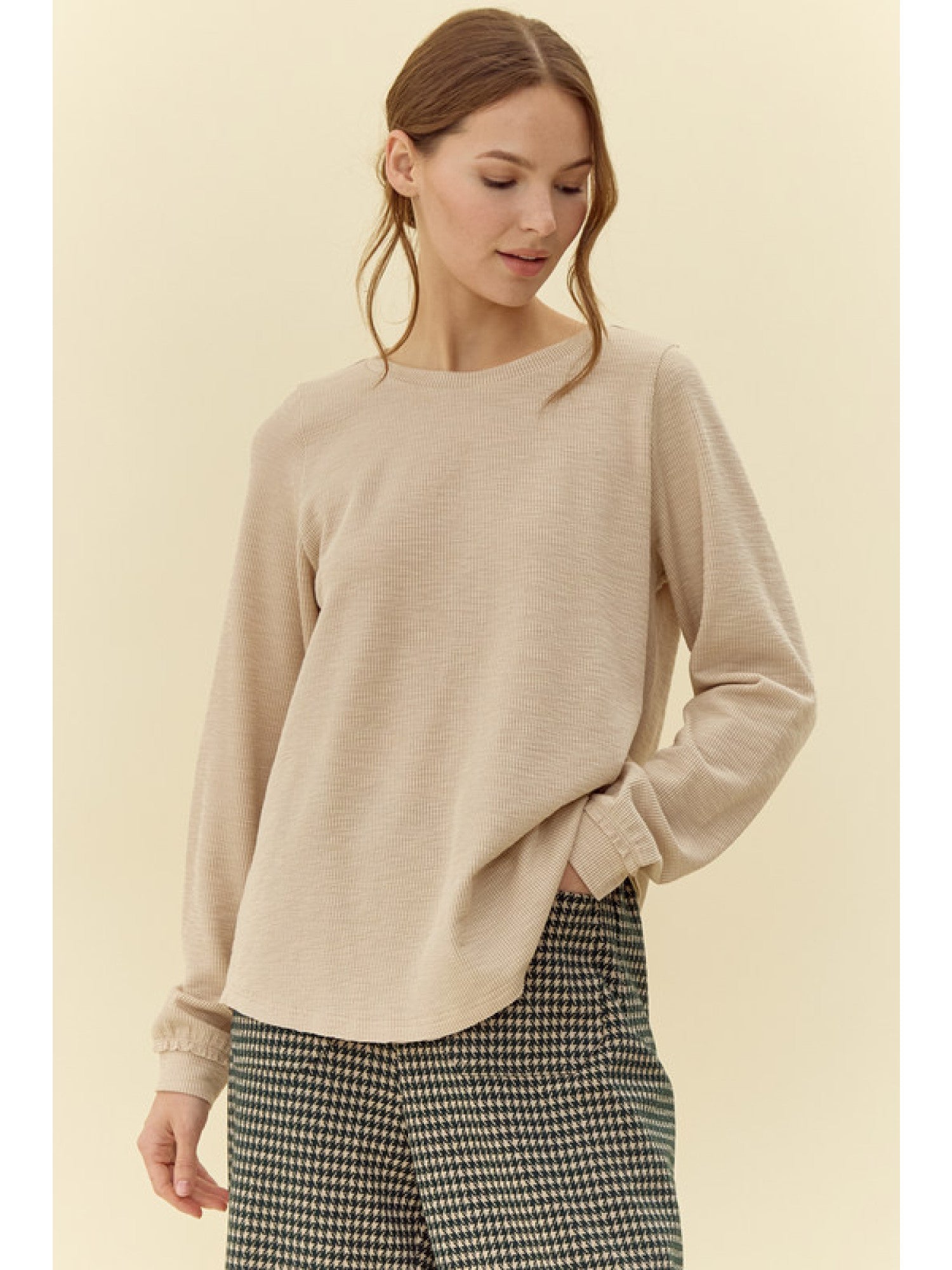 Waffle Knit Cream Top Longsleeve