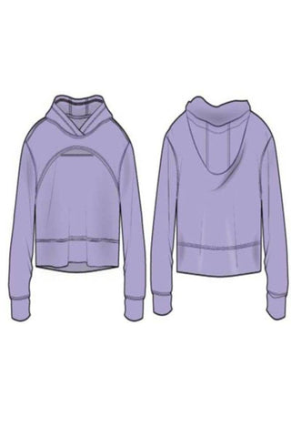 Purple hoodie shown from front and back on a white background
