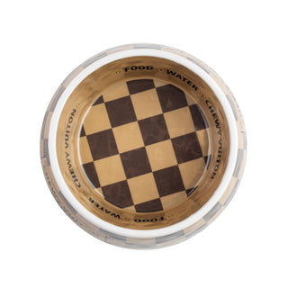 Tan Checker Chewy Vuiton Bowl - 3 Sizes!! Dog Bowls: Small