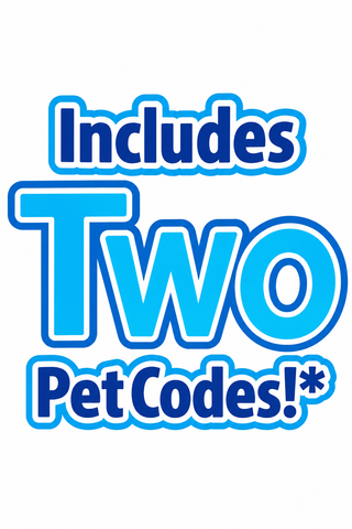 Blue and light blue text reading 'Includes Two PetCodes!*' on a plain white background.