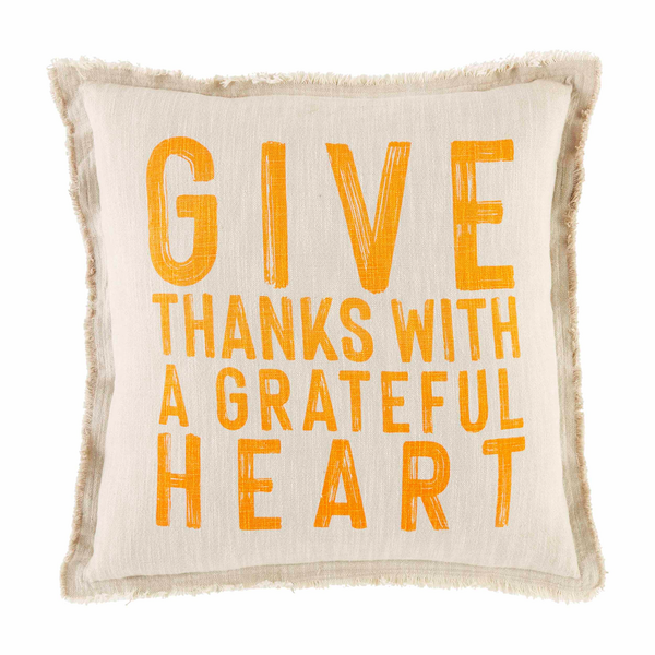 GIVE THANKS FRINGE PILLOW by Mud Pie