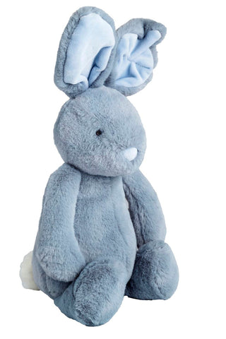 Blue plush bunny toy on a white background