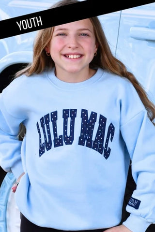 Tweens: Lulu Mac Light Blue/Navy Polka Dot-Stitch Sweatshirt