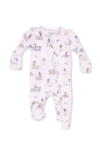 Infant: Angel Dear 2 Way Ruffle Front Zipper Footie Fancy Hounds with Bows
