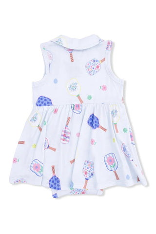 light blue dress with colorful pattern on a white background