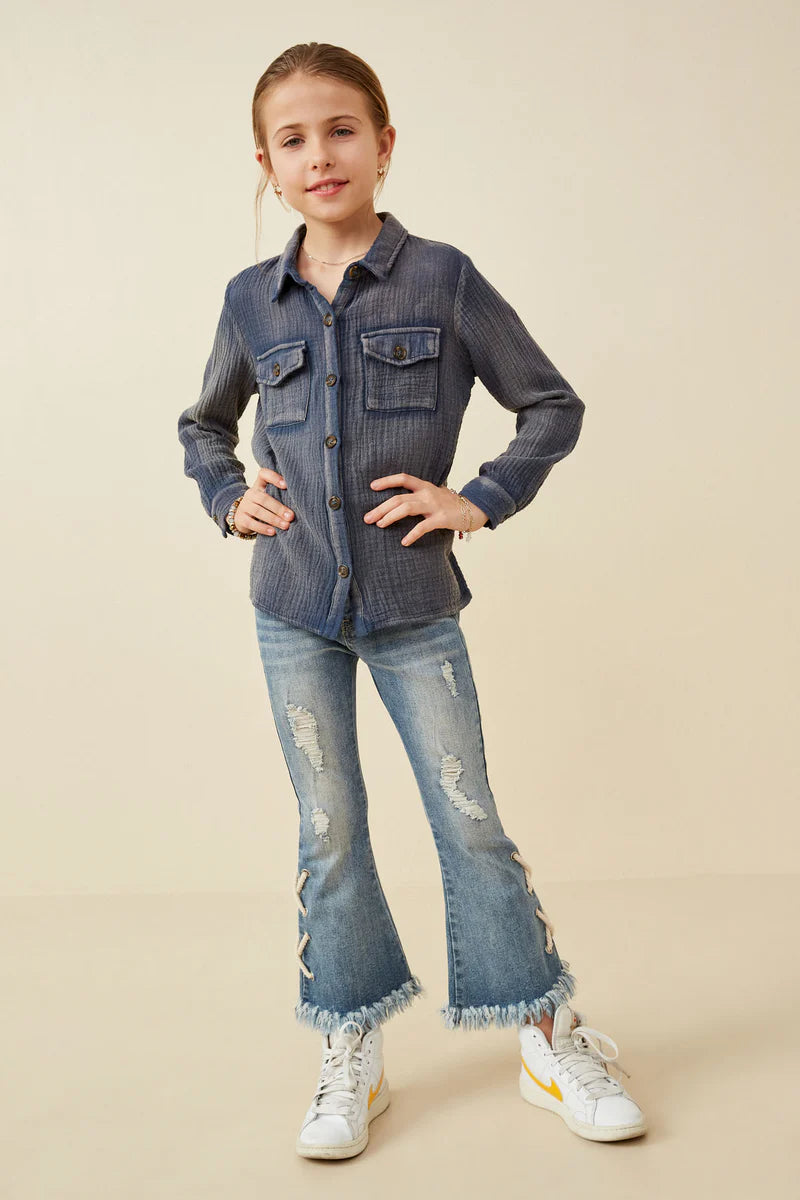 Hayden Girl Overdyed Textured Shirt