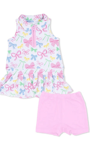 Girls: Angel Dear Sweet Bow Polo Tennis Dress With Shorts