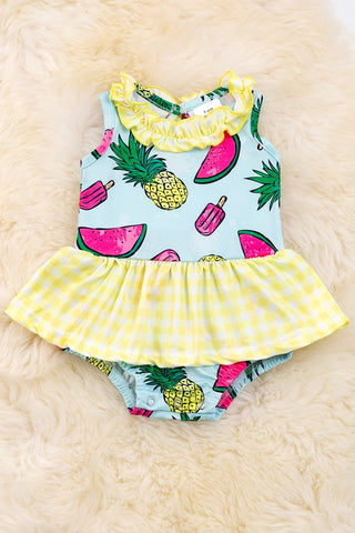 Hot Summer Baby Onesie with Plaid Skirt