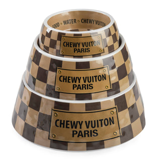 Tan Checker Chewy Vuiton Bowl - 3 Sizes!! Dog Bowls: Large