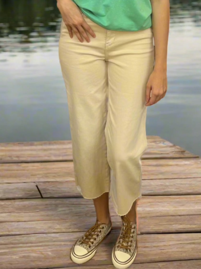 Judy Blue High Waist Cropped Wide Leg Jeans in Bone Style#88802