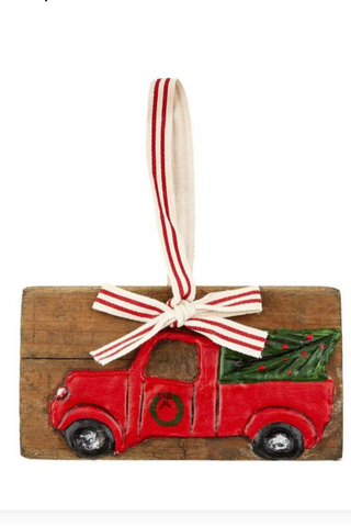 Hand painted truck ornament by MudPie.