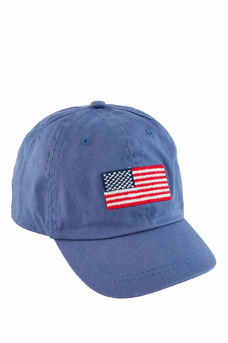 Denim hat with embroidered American flag 