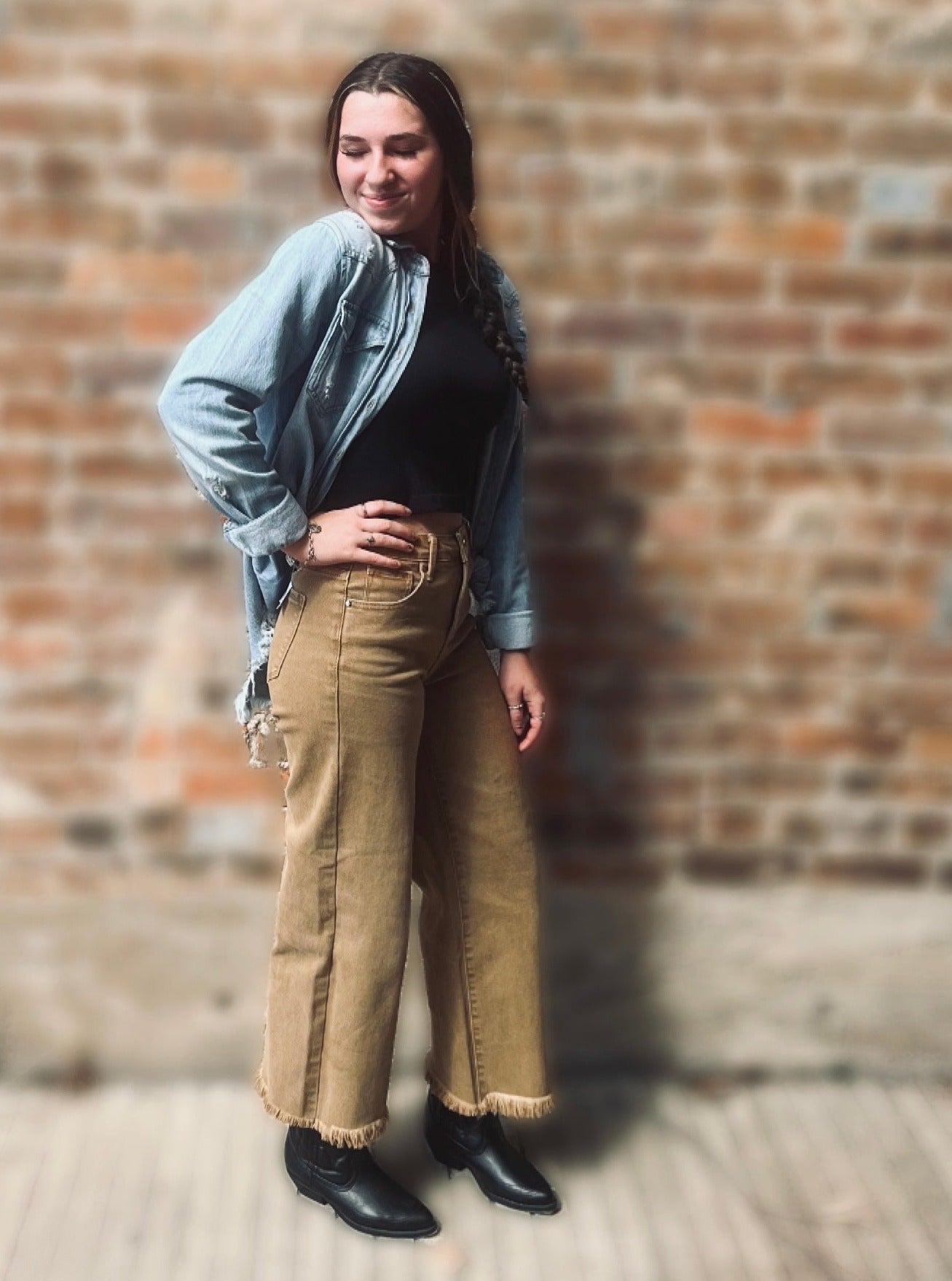 Risen Mocha High Rise Crop Wide Leg Jeans