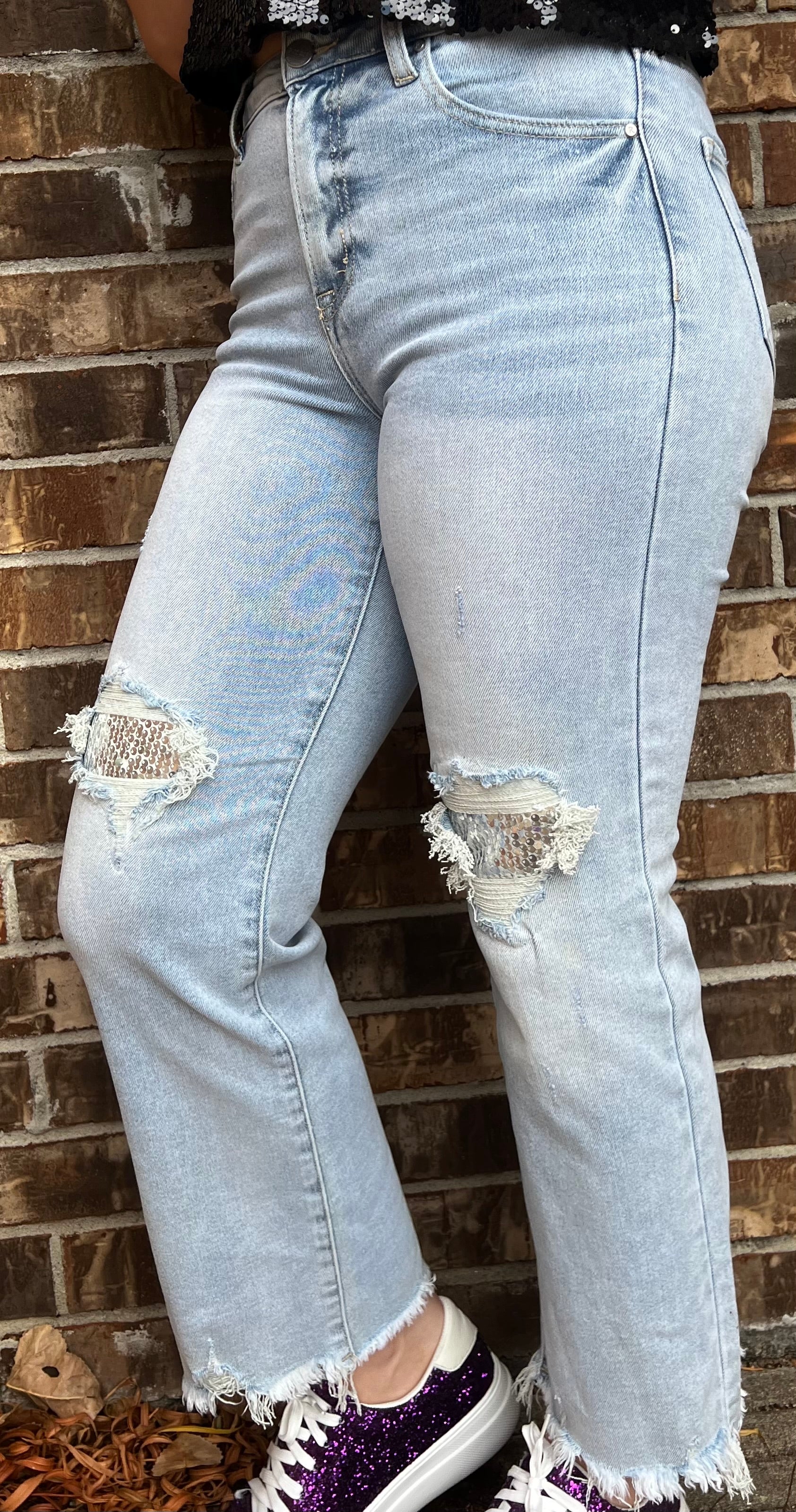 Risen Hint of Sparkle Distressed Jeans