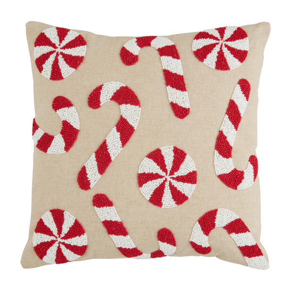 MudPie Candy Cane Beaded Pillow