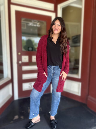 Open Front Burgundy Cardigan