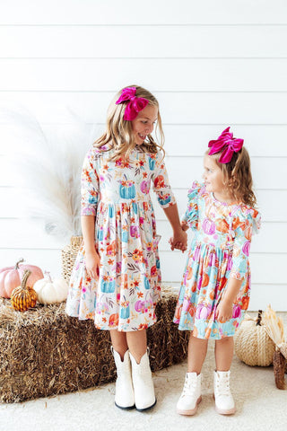 Girls: Preppy Pumpkin Twirl Dress